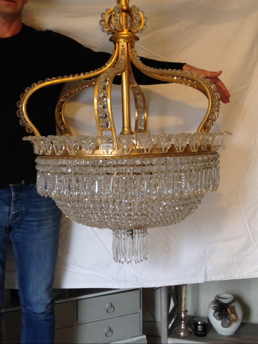 Bronze And Baccarat Crystal Chandelier, Crown With Palmettes Model -photo-2