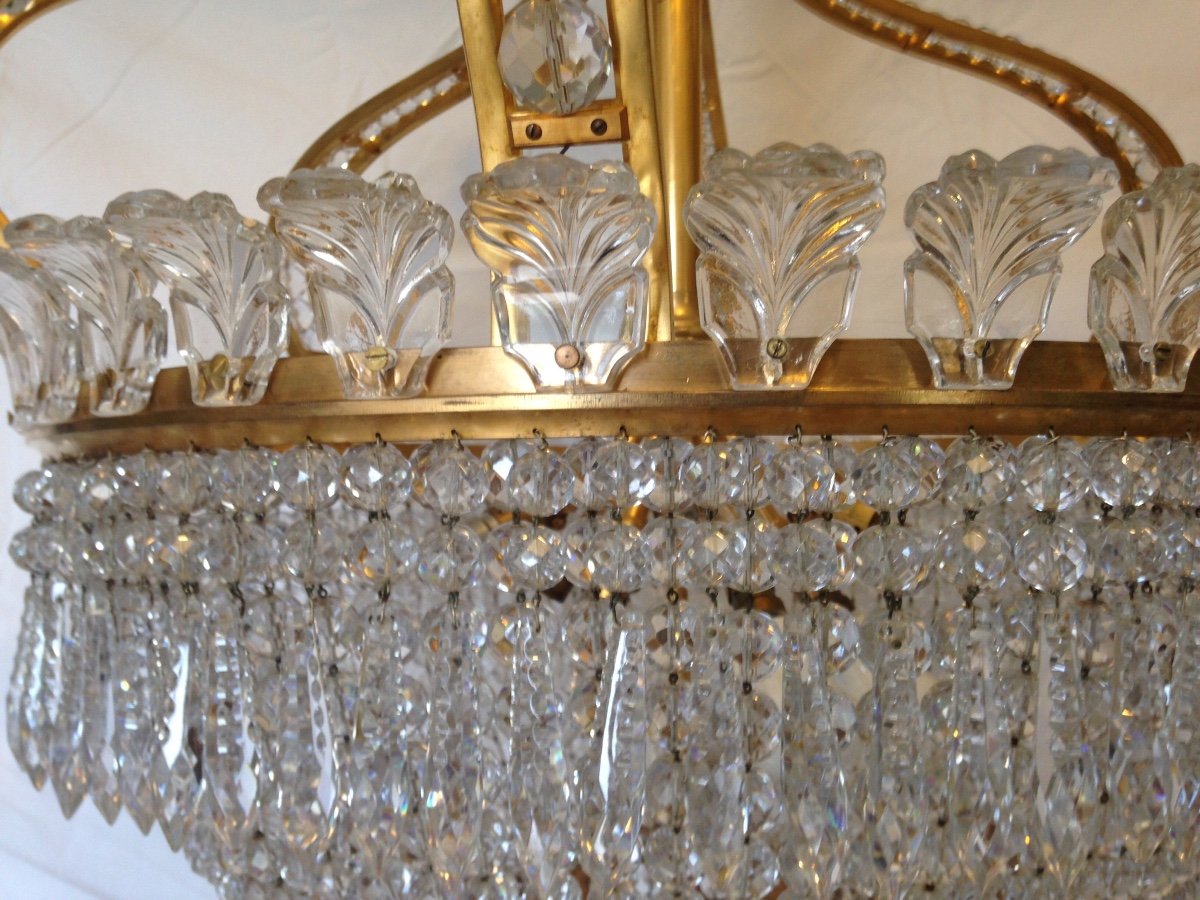 Bronze And Baccarat Crystal Chandelier, Crown With Palmettes Model -photo-3