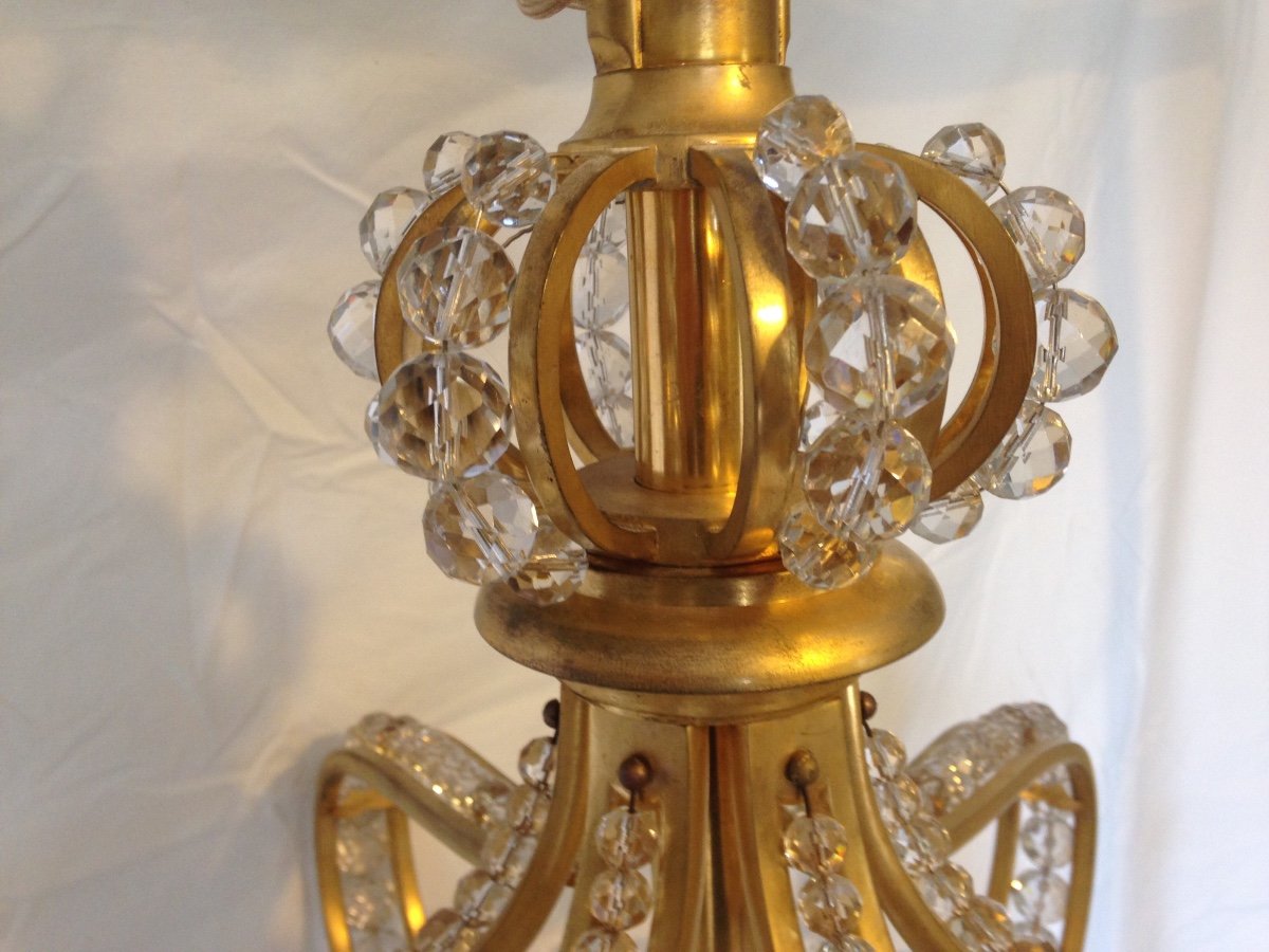 Bronze And Baccarat Crystal Chandelier, Crown With Palmettes Model -photo-4