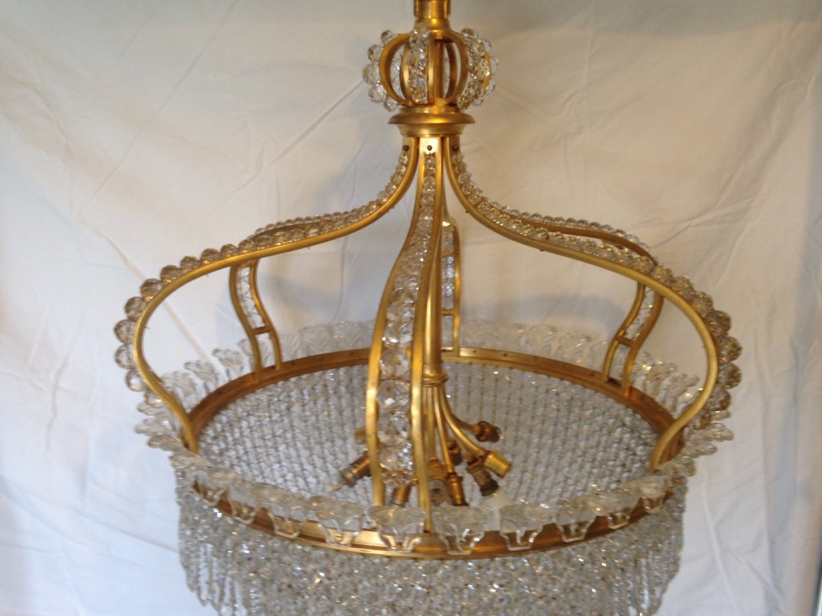 Bronze And Baccarat Crystal Chandelier, Crown With Palmettes Model -photo-1