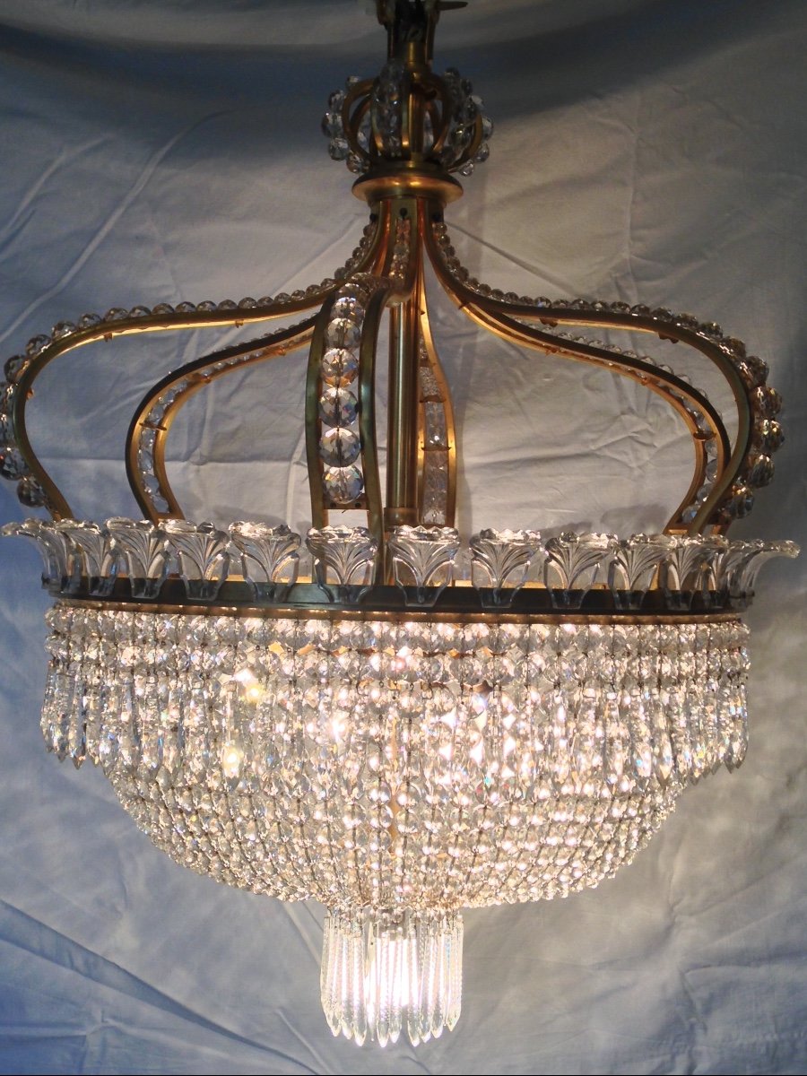 Bronze And Baccarat Crystal Chandelier, Crown With Palmettes Model -photo-2