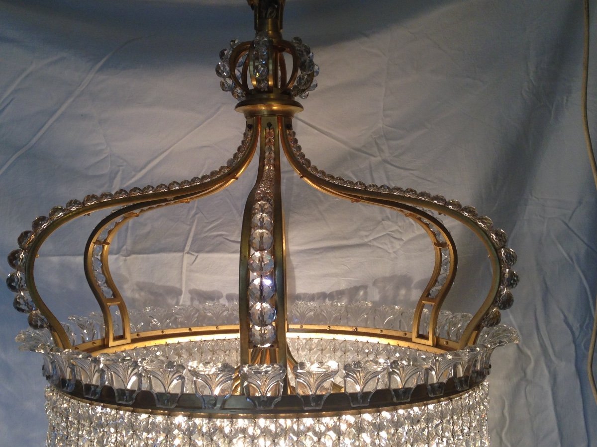 Bronze And Baccarat Crystal Chandelier, Crown With Palmettes Model -photo-3