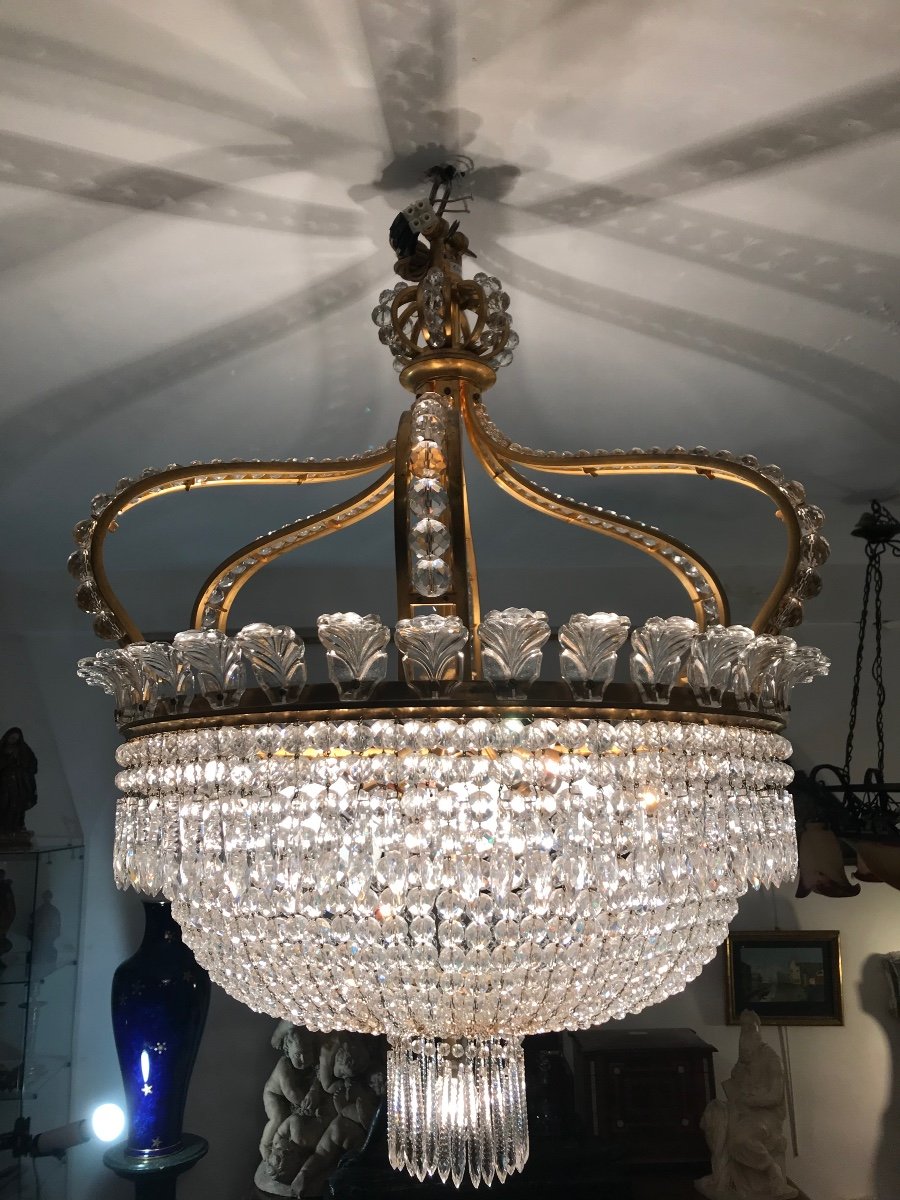 Bronze And Baccarat Crystal Chandelier, Crown With Palmettes Model -photo-7