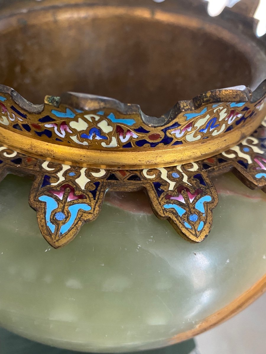 Pair Of Onyx And Cloisonné Bronze Vases Attributed To Eugene Cornu-photo-5