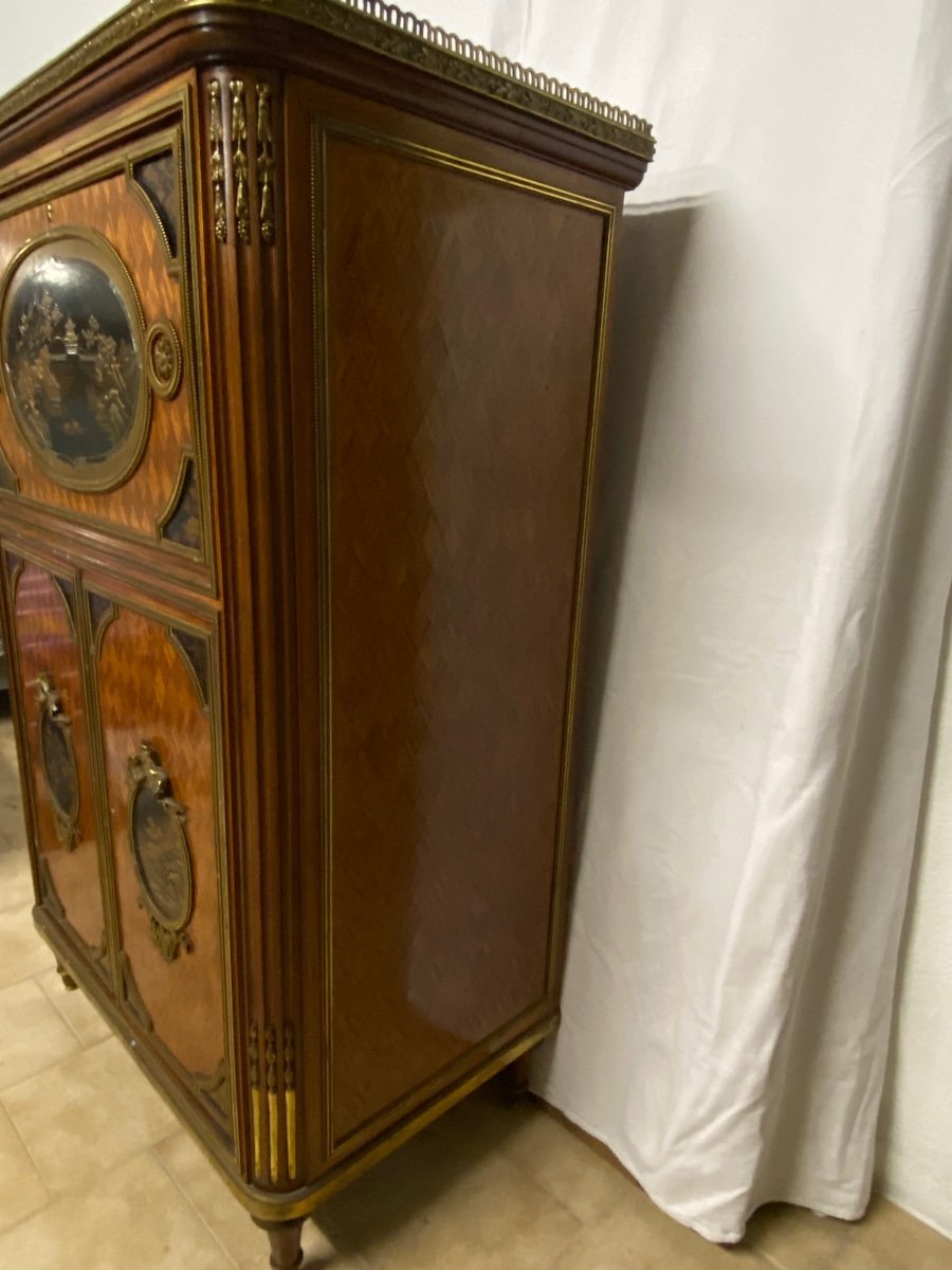 Secretary / Music Cabinet Attributed To Maison Beurdeley Chinese Lacquer Decor -photo-2