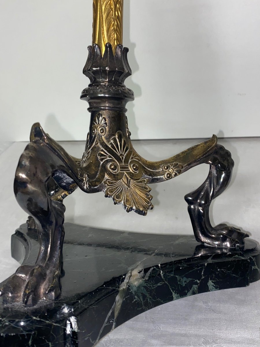 Auguste-maximilien Delafontaine Large Pair Of Bronze Candlesticks. H: 67 Cm -photo-4