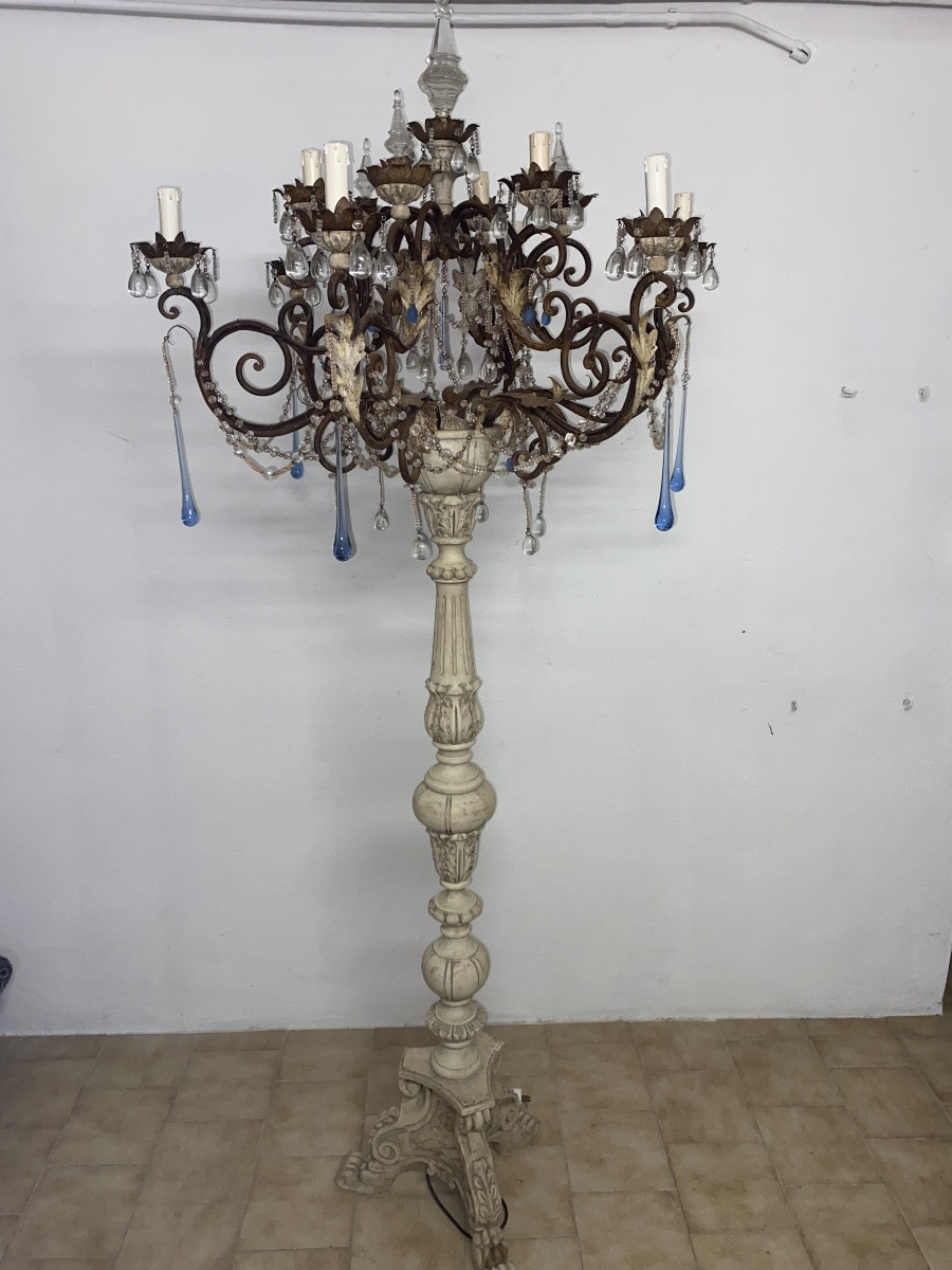 Lampadaire de Style Louis XV Fer Forgé et Pampilles ( 2 mètres ) 