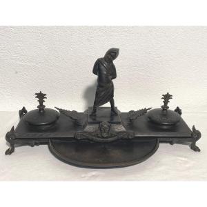 Empire Style Bronze Inkwell After Louis Barye / The Fool Of Rome 