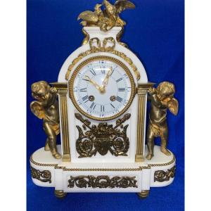 Napoleon III Clock With Bronze And Marble Putti 