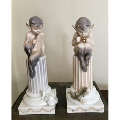 2 Fauns In Royal Copenhagen Porcelain.