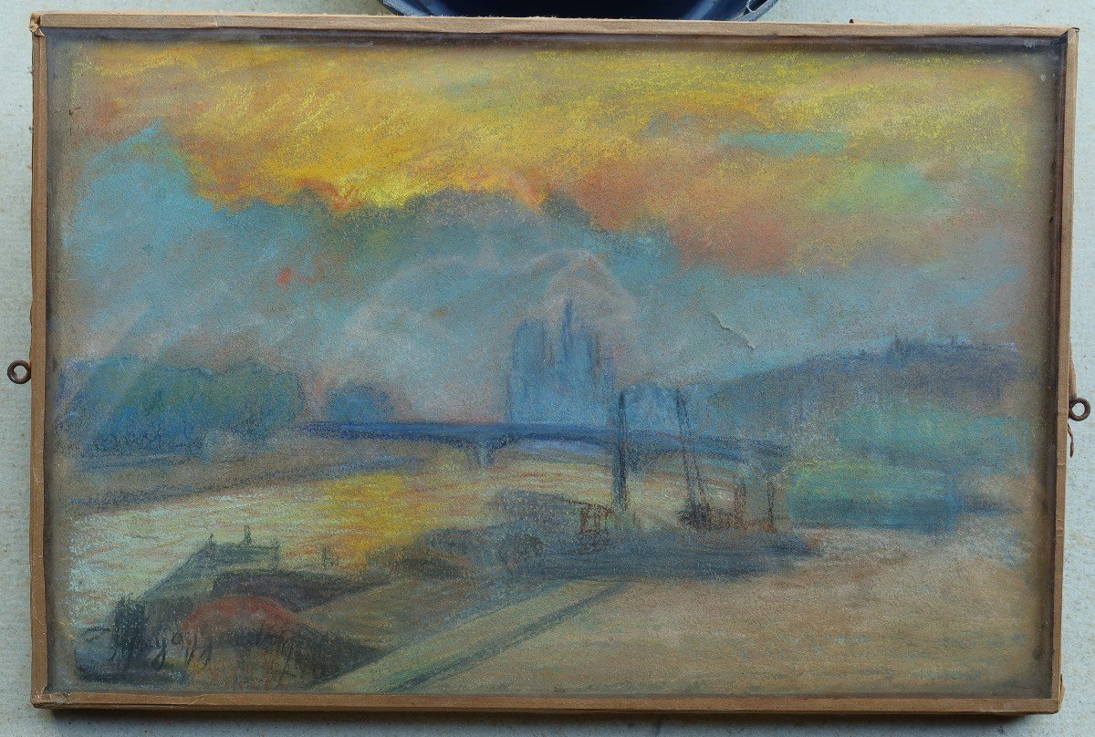 View Of Paris, The Seine And Notre-dame, Impressionist School XXè Signed-photo-2