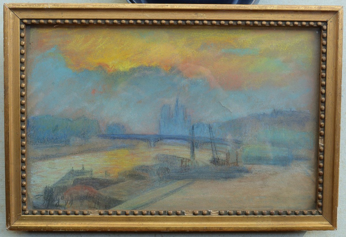 Vue de Paris, la Seine et Notre-Dame, Ecole impressionniste début XXè signée-photo-4