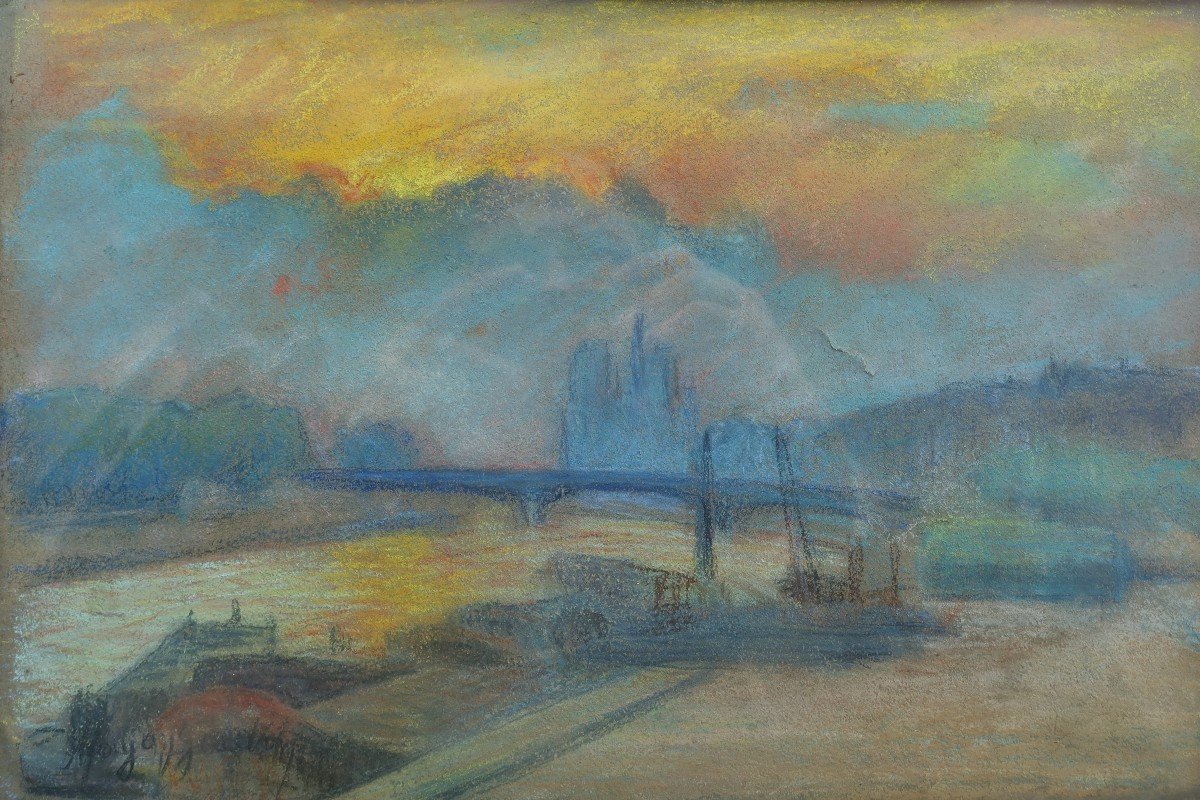 View Of Paris, The Seine And Notre-dame, Impressionist School XXè Signed