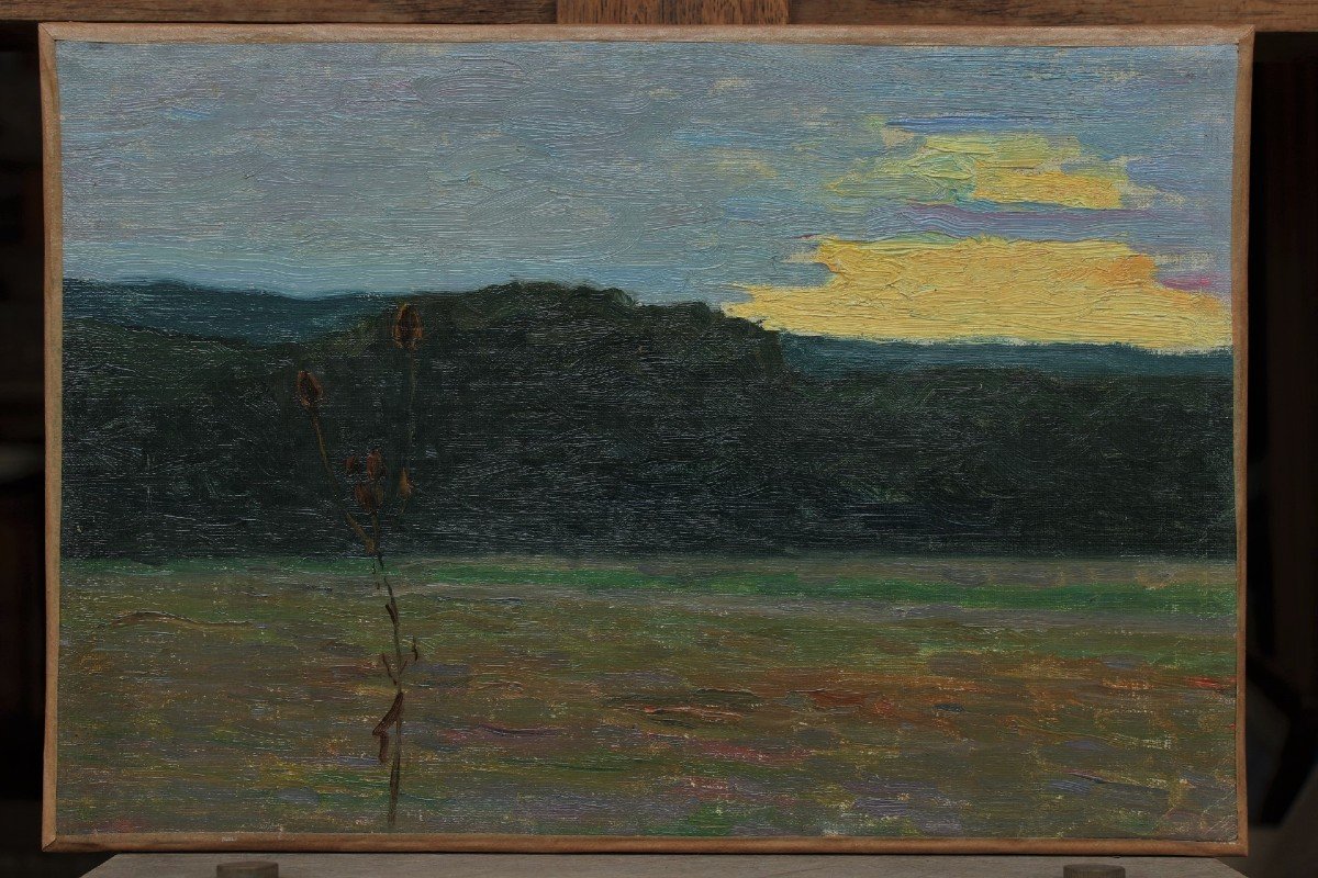 Raymond THIB&Eacute;SART (1874-1968) . Etude de paysage d&eacute;but XX&egrave; - aurore ou cr&eacute;puscule_1-photo-2