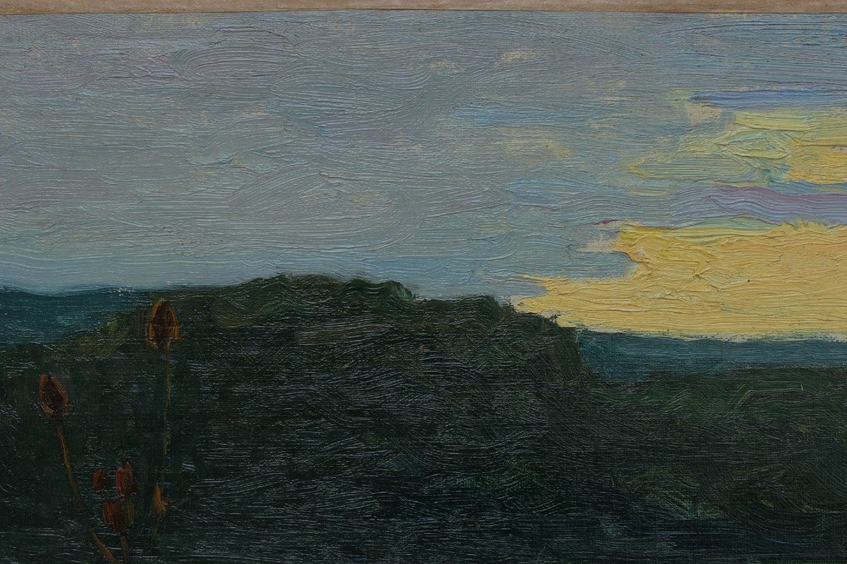 Raymond THIB&Eacute;SART (1874-1968) . Etude de paysage d&eacute;but XX&egrave; - aurore ou cr&eacute;puscule_1-photo-3