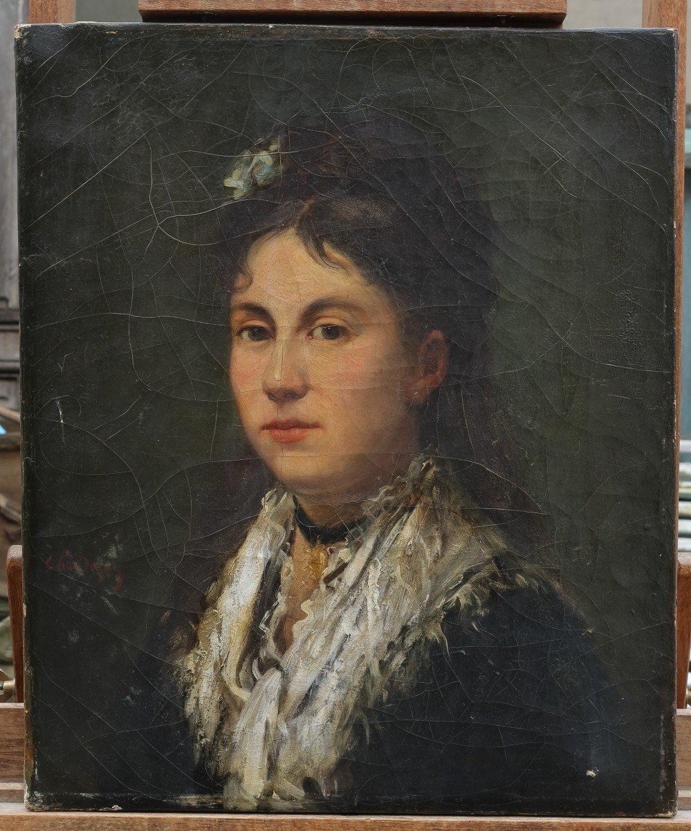 Portrait femme au Ch&acirc;le- Jules CHARDIGNY (1842-1892)-photo-2