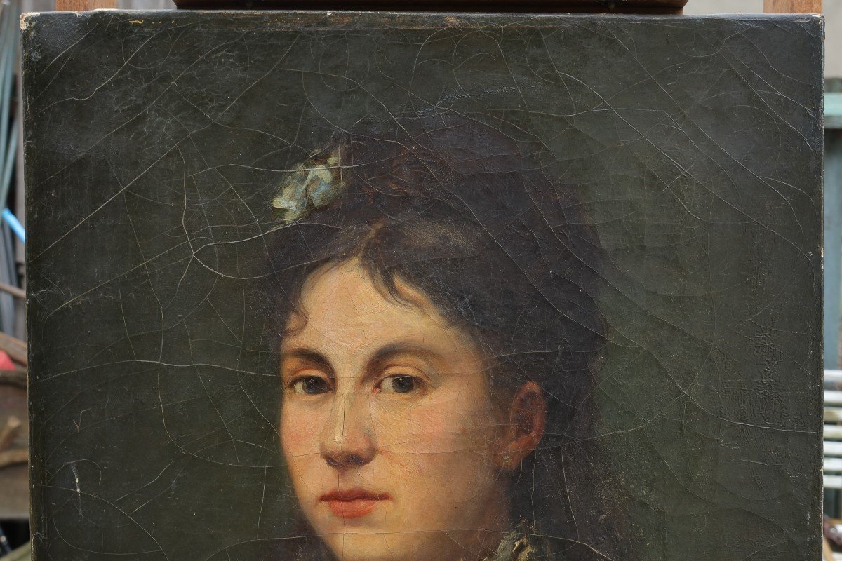 Portrait femme au Ch&acirc;le- Jules CHARDIGNY (1842-1892)-photo-4