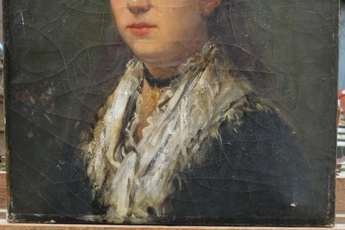 Portrait femme au Ch&acirc;le- Jules CHARDIGNY (1842-1892)-photo-3