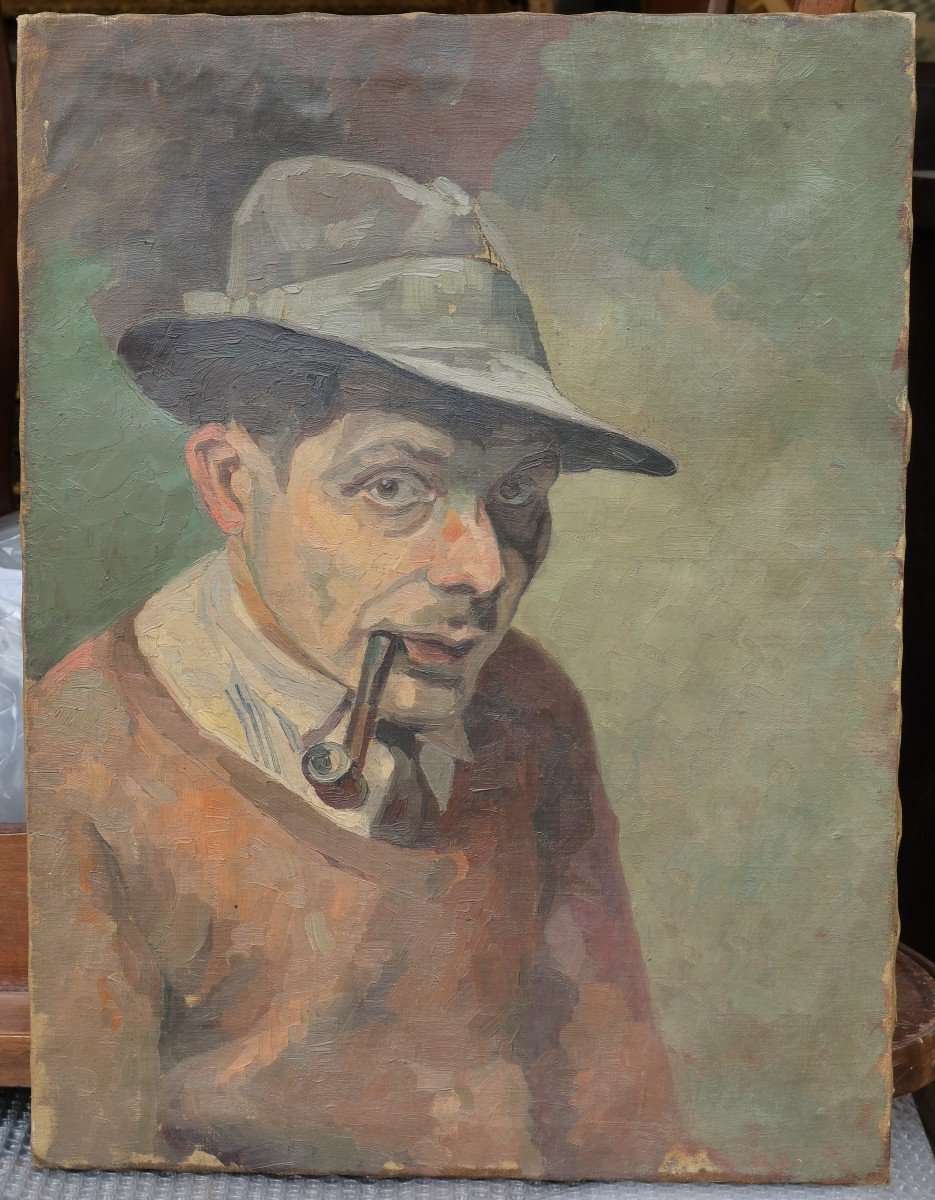 Autoportrait de peintre et vue de sa chambre,2 tableaux. René Lucien GASCHE (1900-?)-photo-1