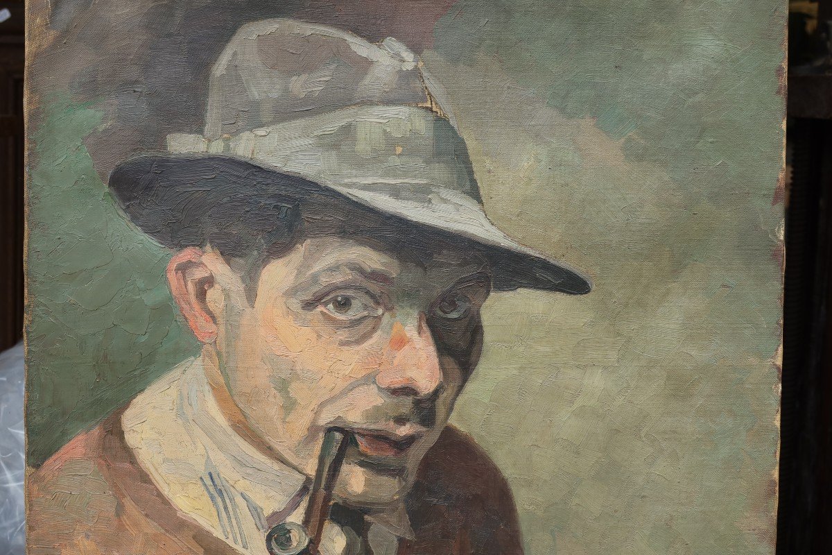 Autoportrait de peintre et vue de sa chambre,2 tableaux. René Lucien GASCHE (1900-?)-photo-3