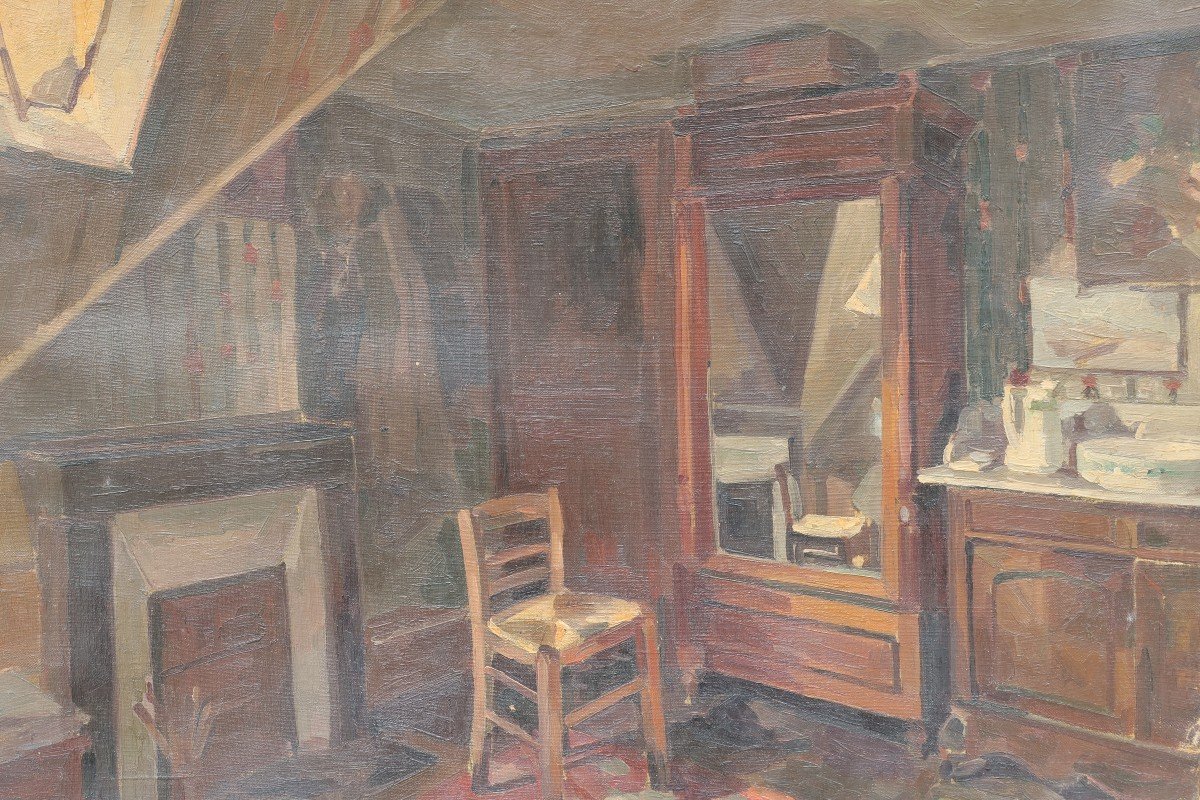 Autoportrait de peintre et vue de sa chambre,2 tableaux. René Lucien GASCHE (1900-?)-photo-7