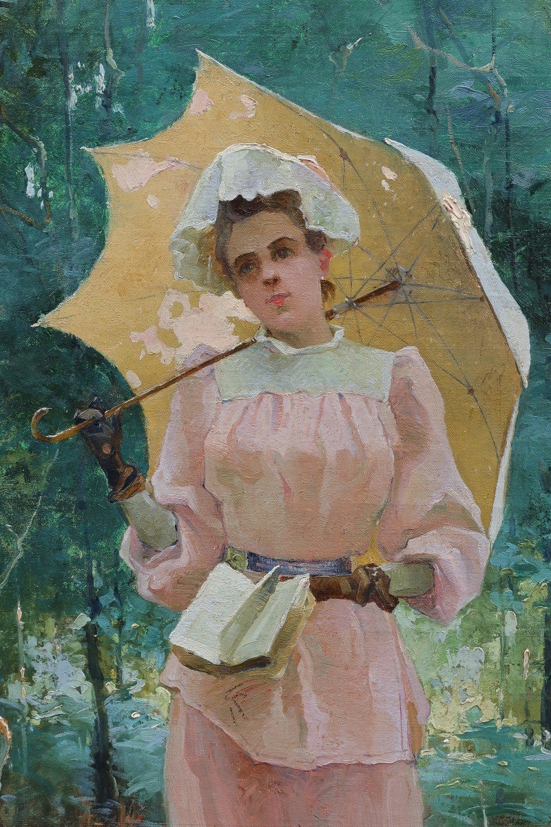 Henri Gaston Darien (1864-1926). Young Woman With A Book And A Parasol.-photo-4