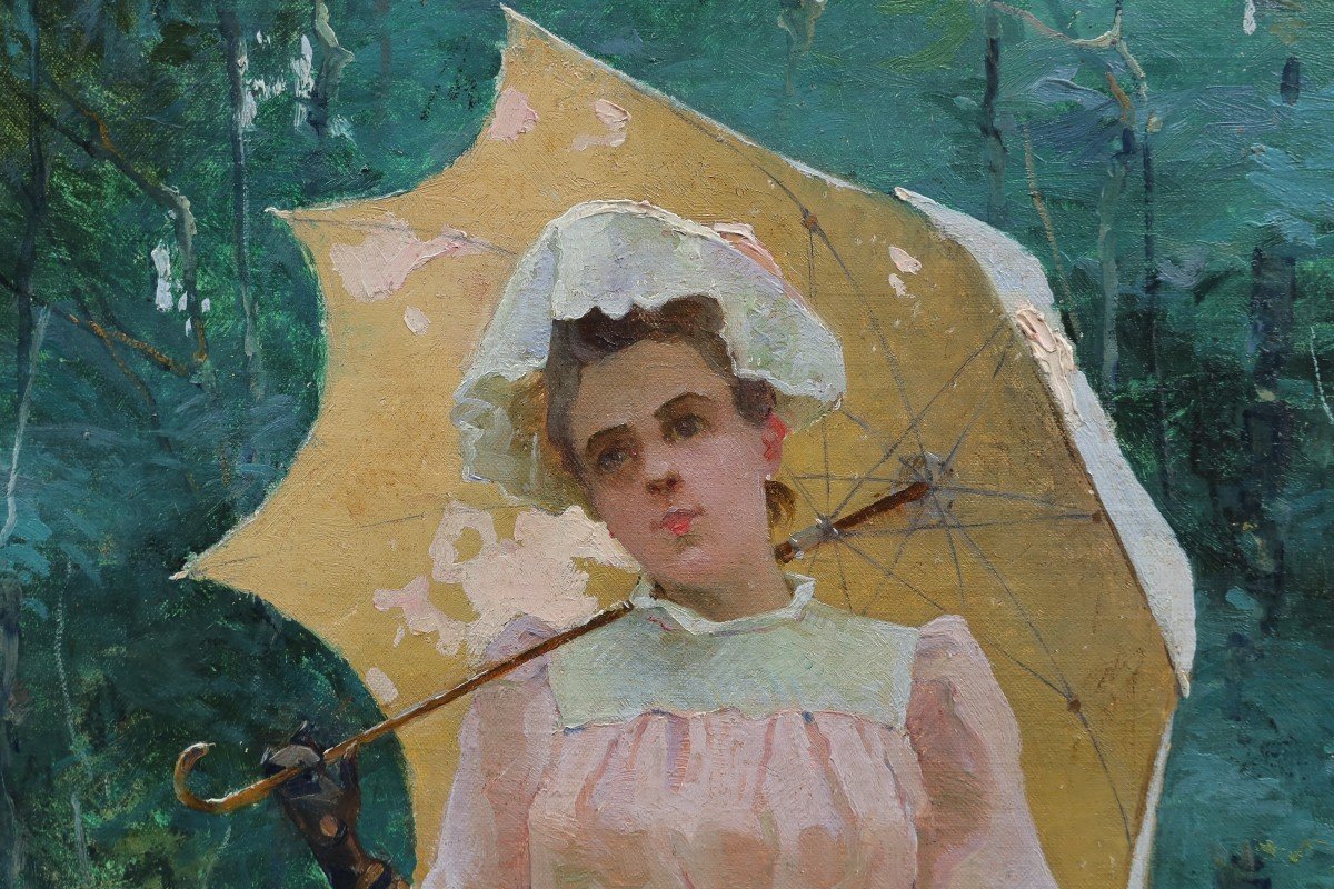 Henri Gaston Darien (1864-1926). Young Woman With A Book And A Parasol.-photo-3