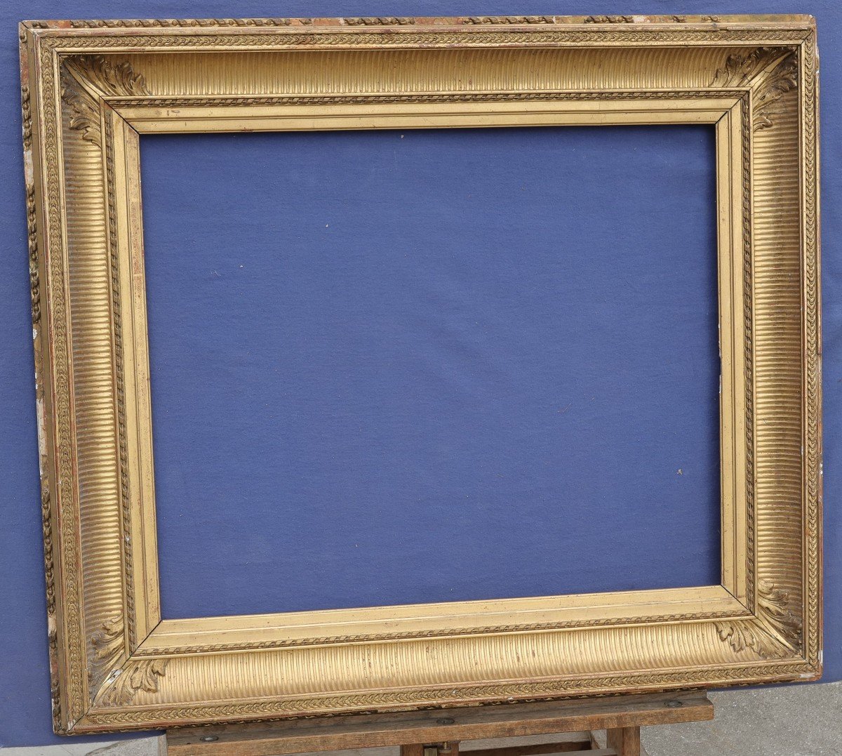 Beautiful 19th Century Gilded Frame With Channels For 15f Format (65x54), View 63.8x52.3 Cm-photo-3