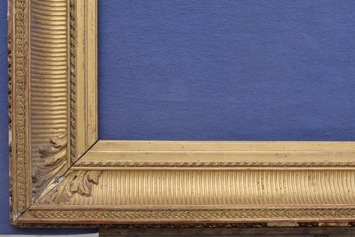 Beautiful 19th Century Gilded Frame With Channels For 15f Format (65x54), View 63.8x52.3 Cm-photo-6