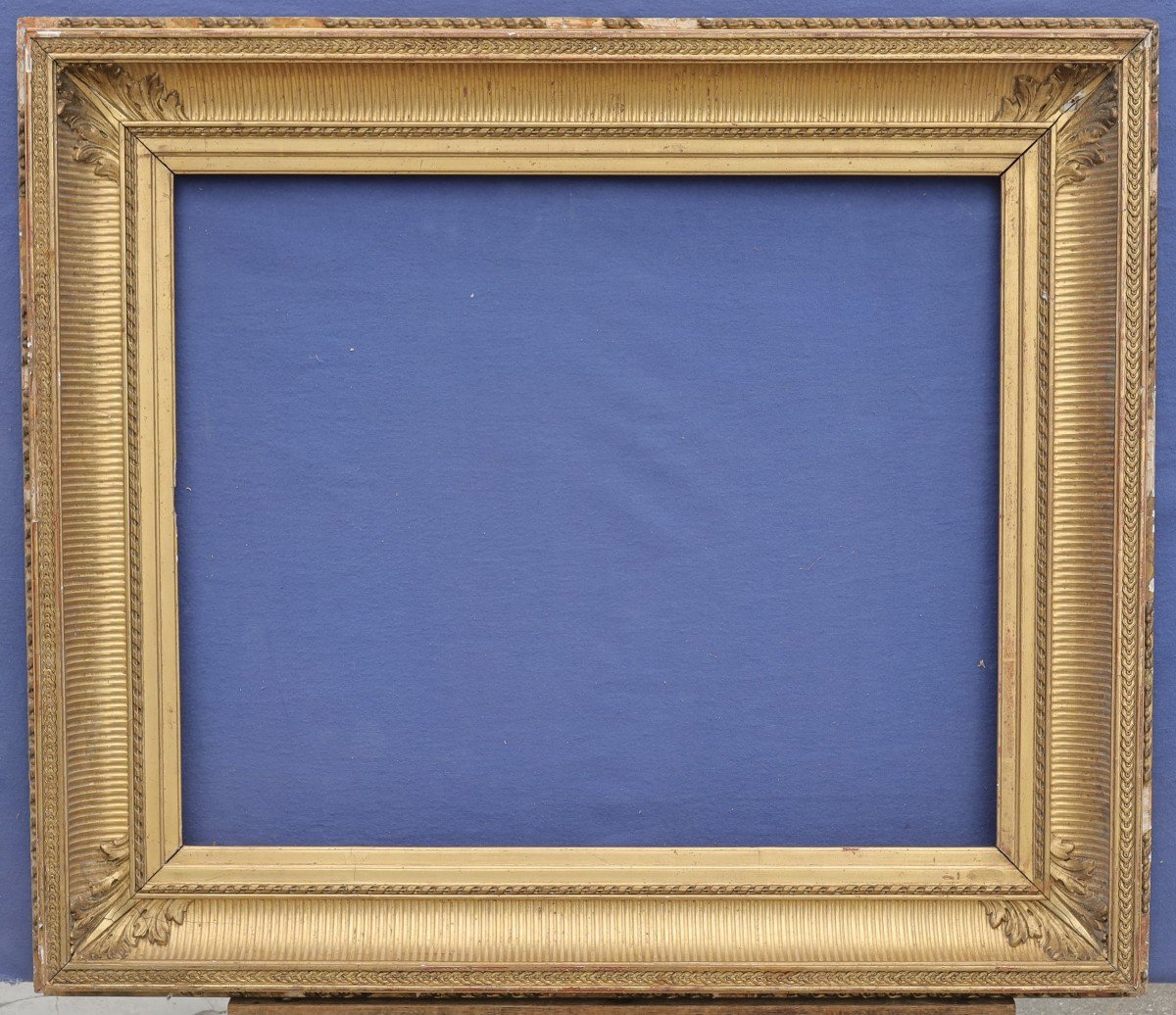 Beautiful 19th Century Gilded Frame With Channels For 15f Format (65x54), View 63.8x52.3 Cm