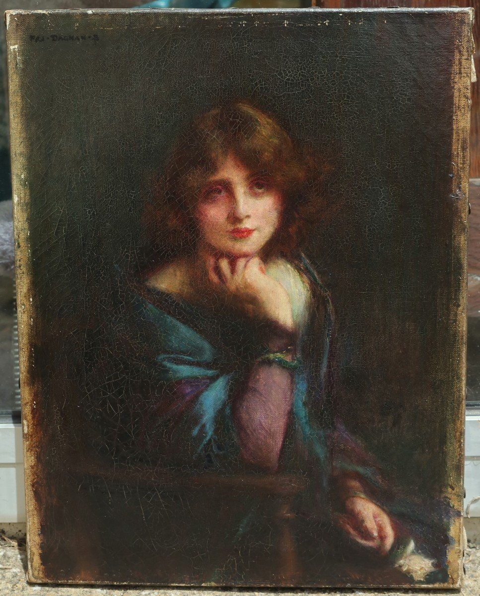 Pascal DAGNAN-BOUVERET (1852-1929). Portrait de femme à la rose-photo-2