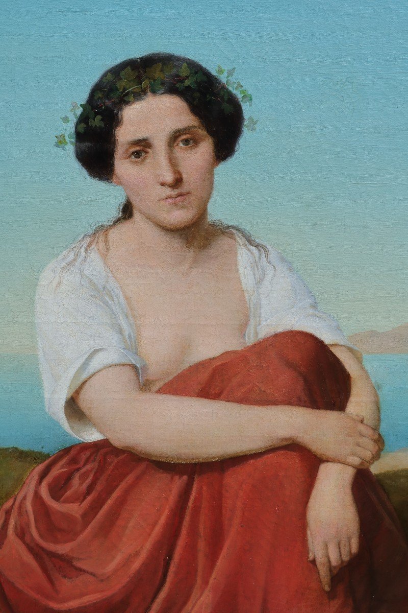 Jules Joseph MEYNIER (1826-1903) - Femme pensive devant un paysage Italien-photo-3