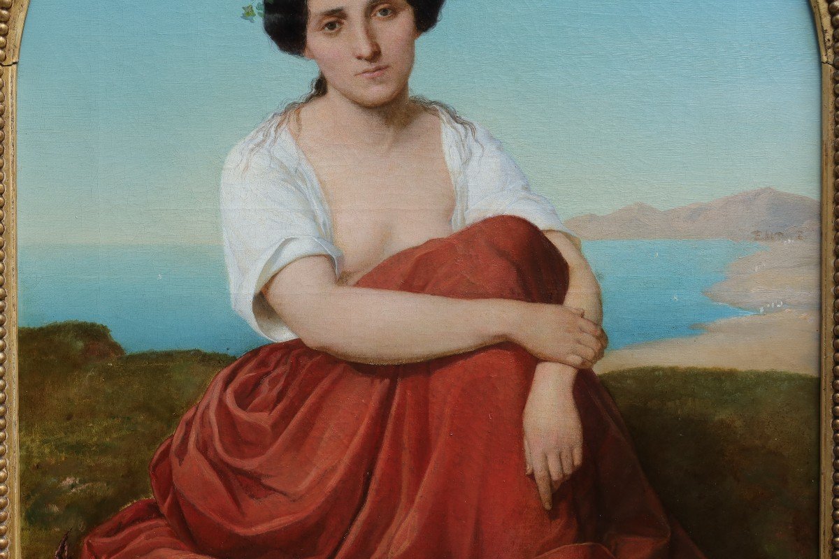 Jules Joseph MEYNIER (1826-1903) - Femme pensive devant un paysage Italien-photo-3