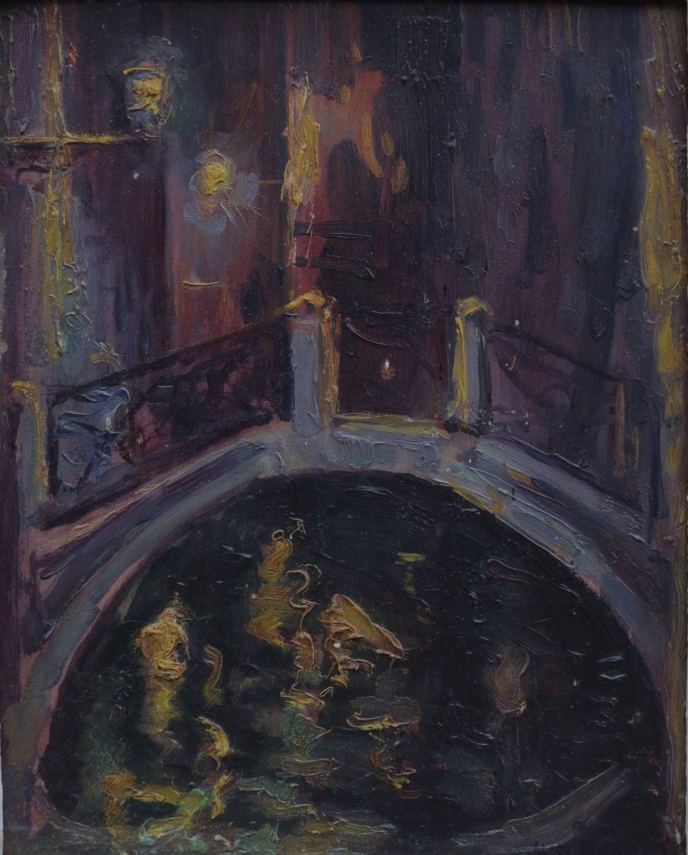  L&eacute;on KAMIR-KAUFMANN (Pavlov 1872-Louveciennes 1933). Un pont illumin&eacute; de nuit,Venise-photo-2