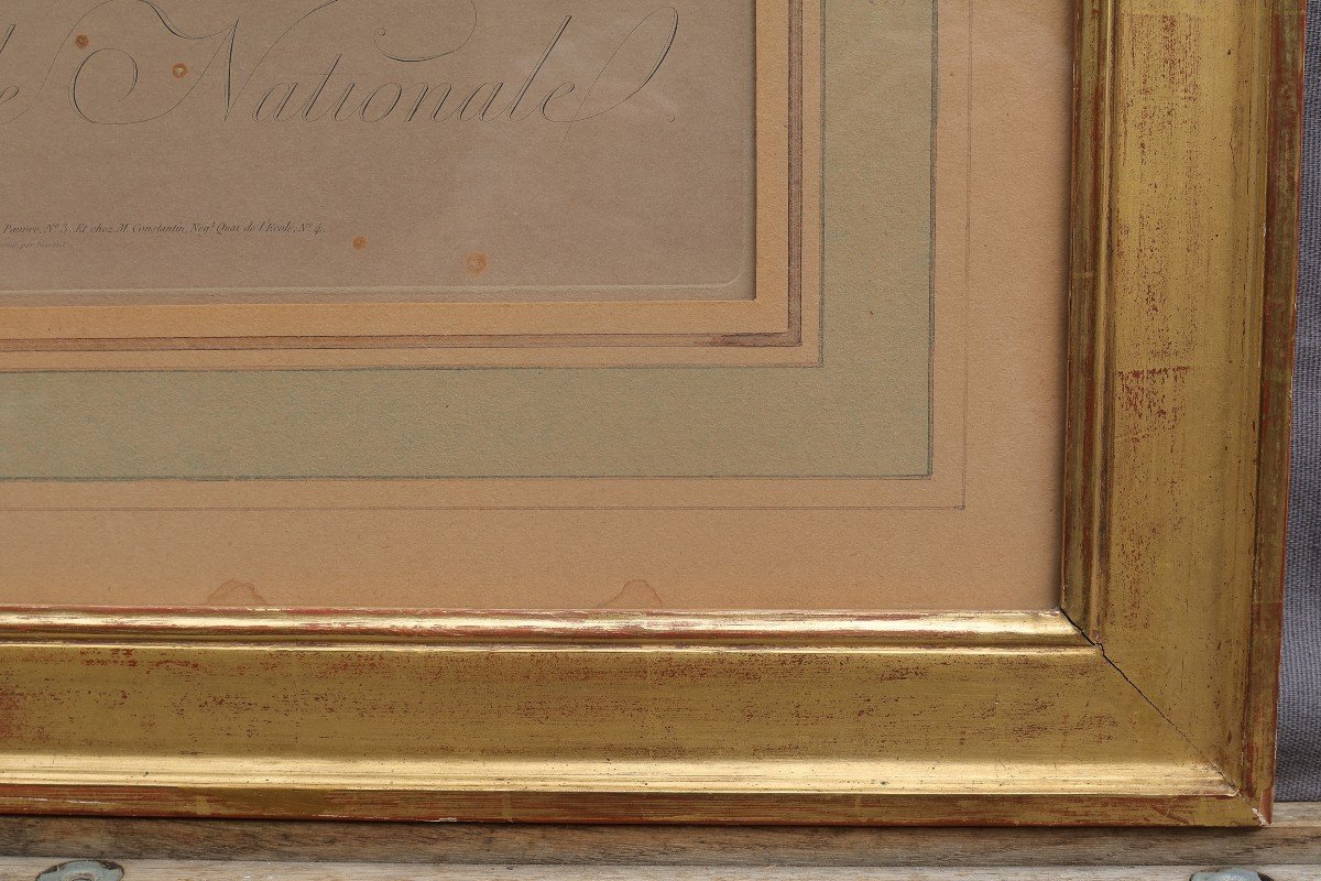 20th Century Golden Frame With Engraving. View 62.5x48 Cm-photo-3