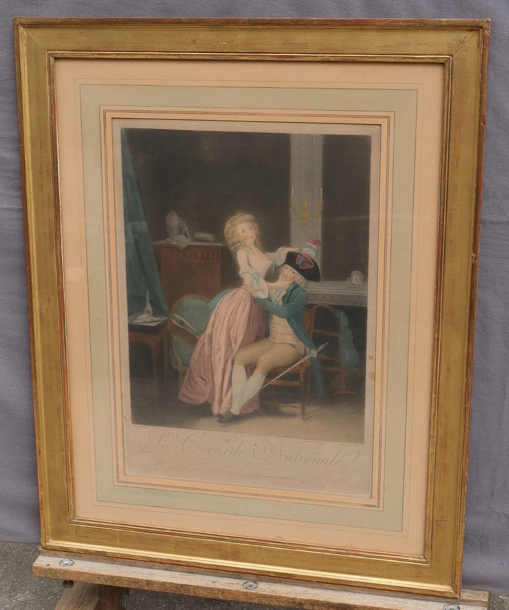 20th Century Golden Frame With Engraving. View 62.5x48 Cm