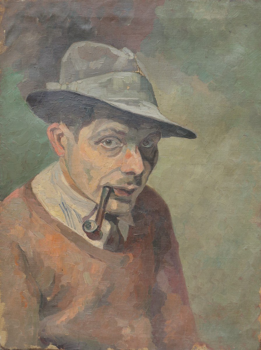 Autoportrait à la pipe du peintre René Lucien GASCHE (1900-?)