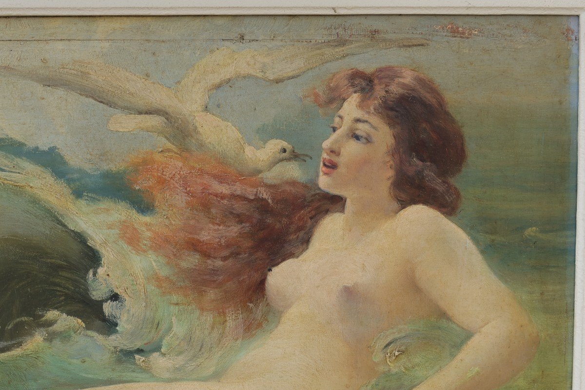 Adolphe Lalire Or Lalyre (1848-1933). Woman As Venus Or Aphrodite With Dolphin Emerging From Water-photo-4