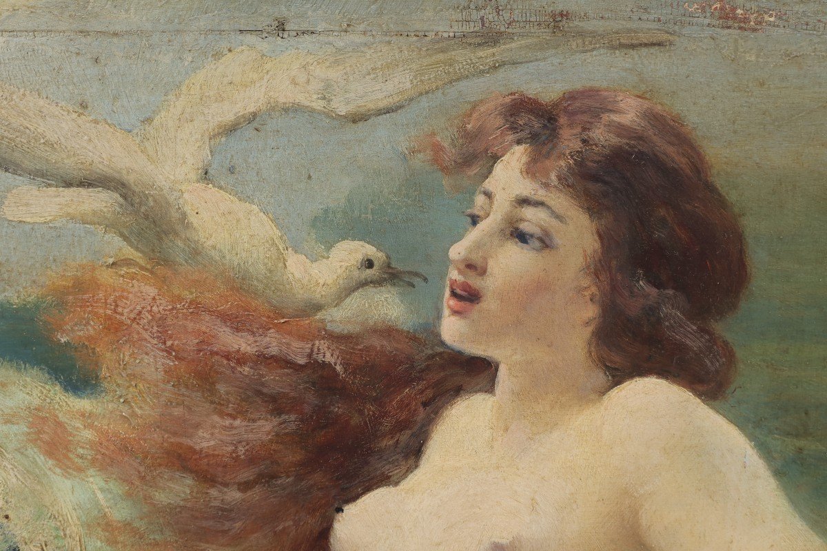 Adolphe Lalire Or Lalyre (1848-1933). Woman As Venus Or Aphrodite With Dolphin Emerging From Water-photo-2