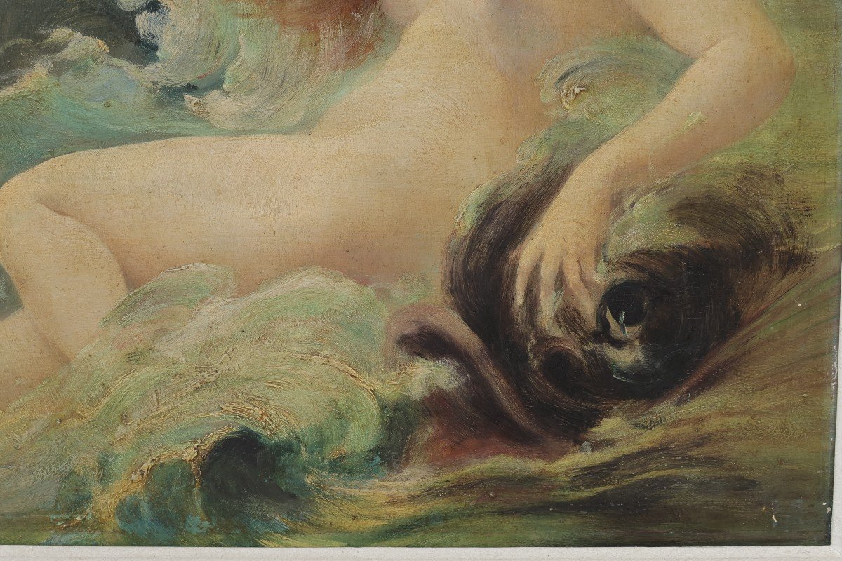 Adolphe Lalire Or Lalyre (1848-1933). Woman As Venus Or Aphrodite With Dolphin Emerging From Water-photo-3