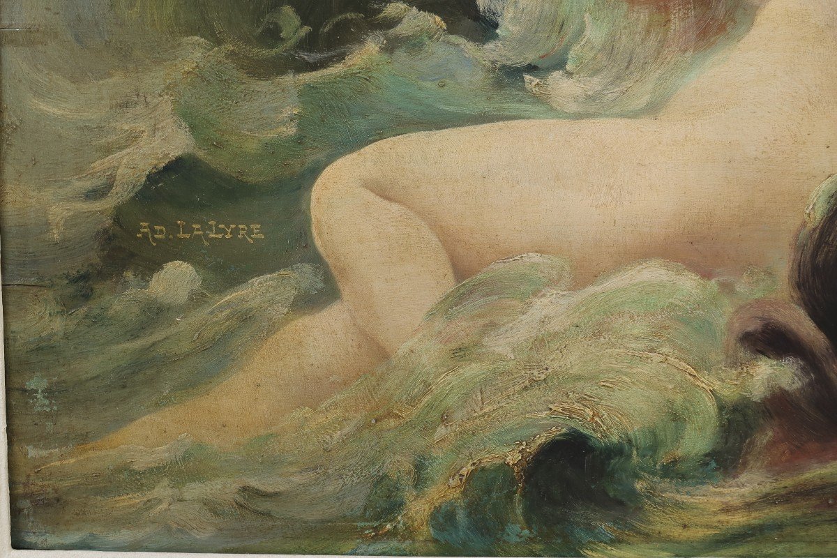 Adolphe Lalire Or Lalyre (1848-1933). Woman As Venus Or Aphrodite With Dolphin Emerging From Water-photo-5