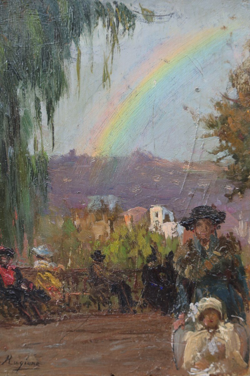 Raffaele RAGIONE (1851-1919). Scène de parc avec un arc-en-ciel-photo-4