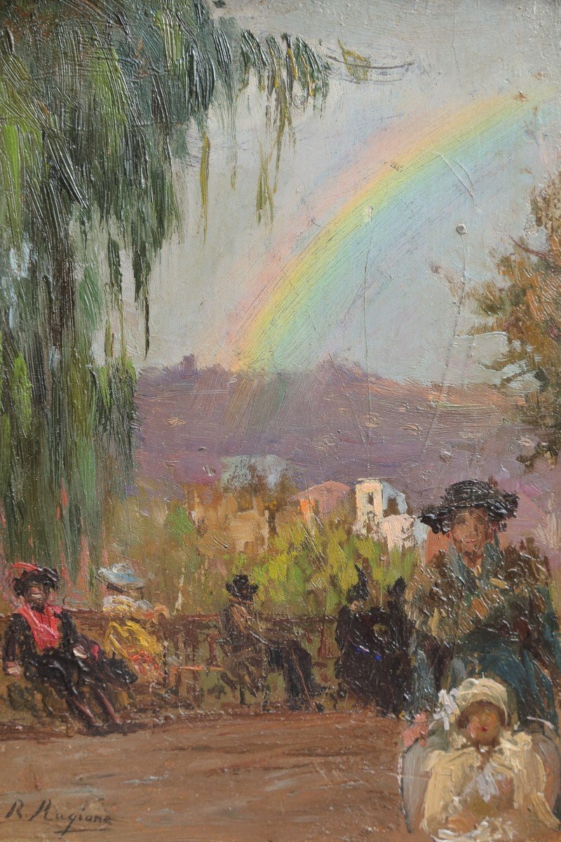 Raffaele RAGIONE (1851-1919). Scène de parc avec un arc-en-ciel-photo-1