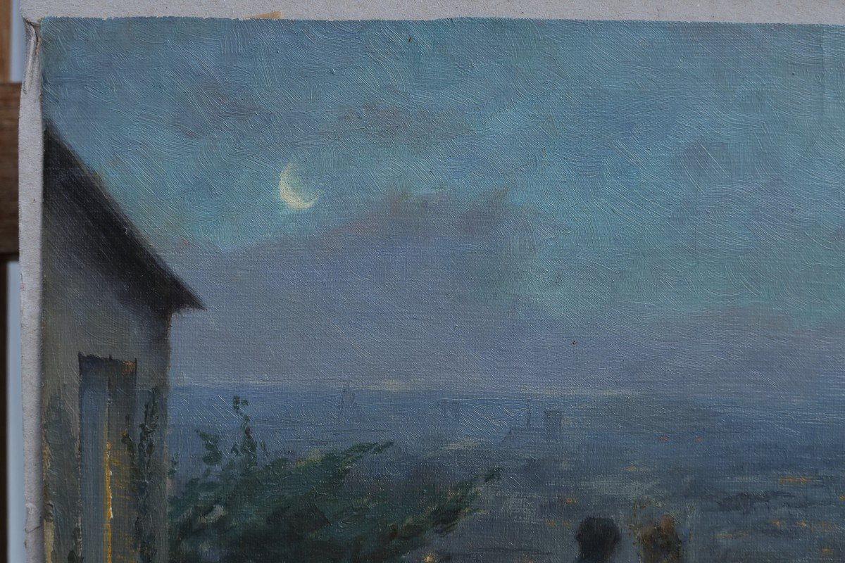 Couple In Front Of Paris Underthe Moon. Gaston Knecht (1875-1968)-photo-2