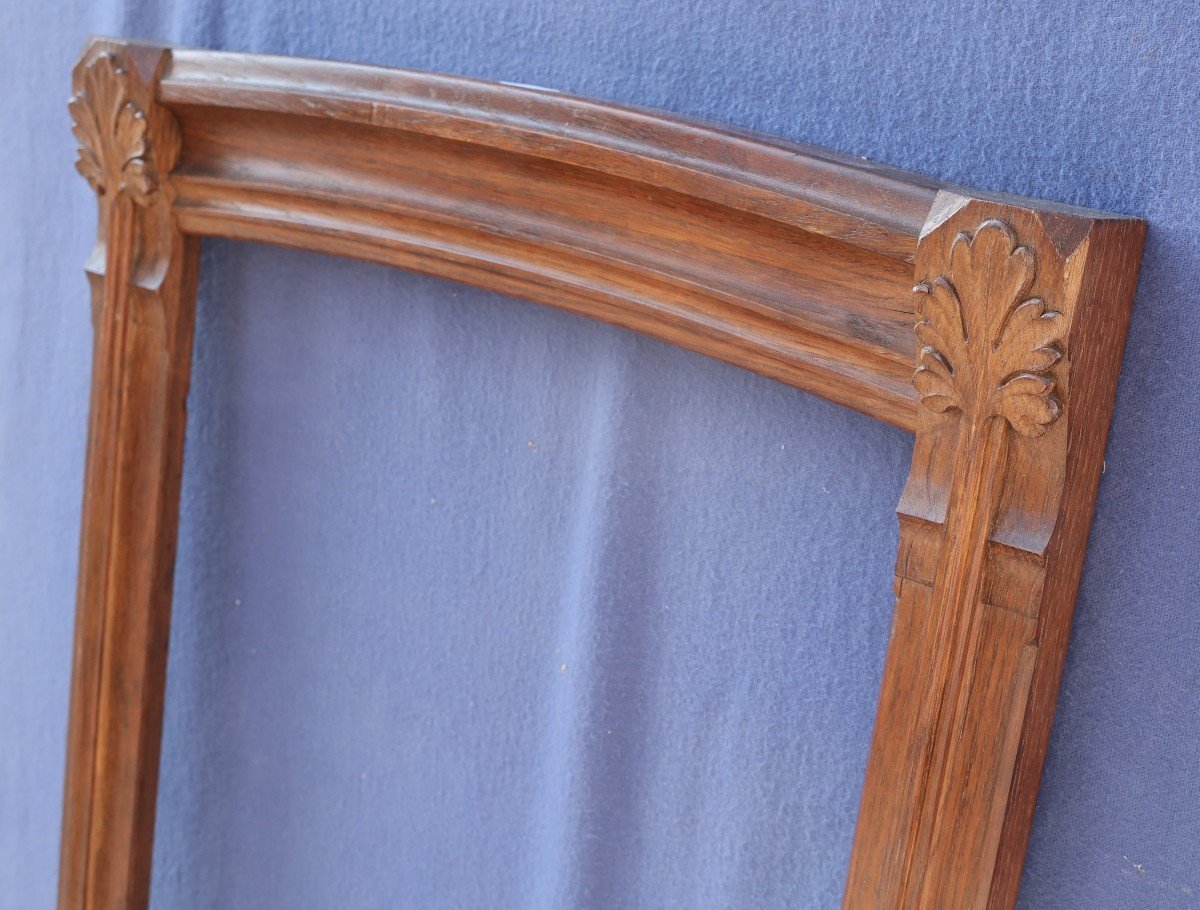 Beautiful Art Nouveau Frame In Oak 1900 With Carved Flower Decoration 63x33 Cm-photo-4