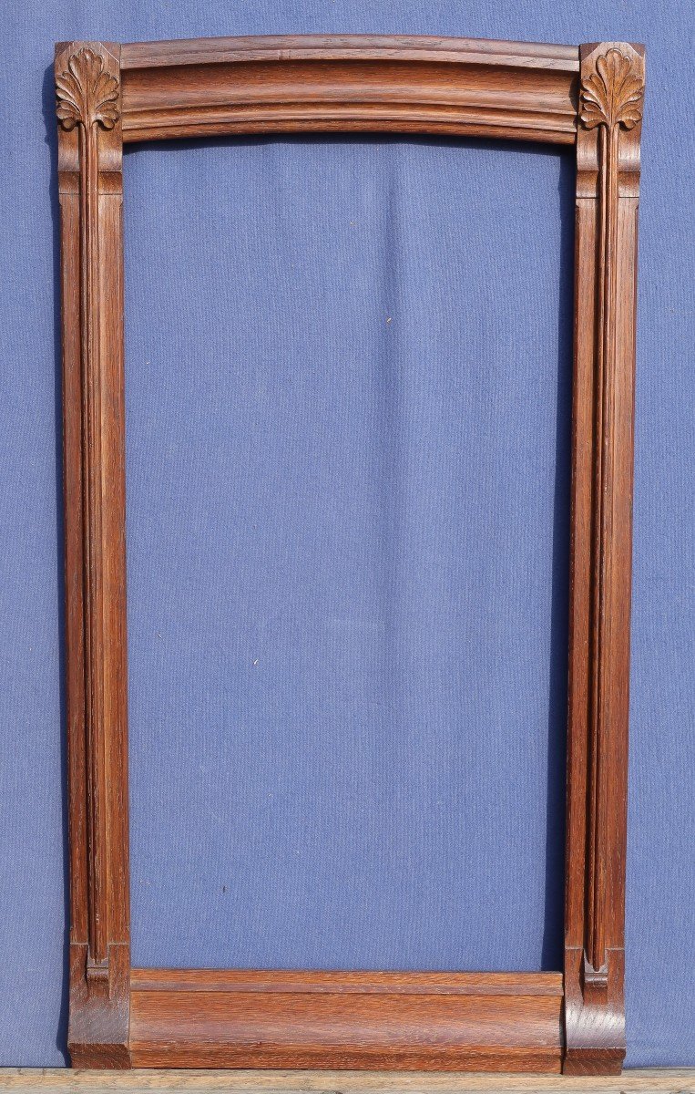 Beautiful Art Nouveau Frame In Oak 1900 With Carved Flower Decoration 63x33 Cm