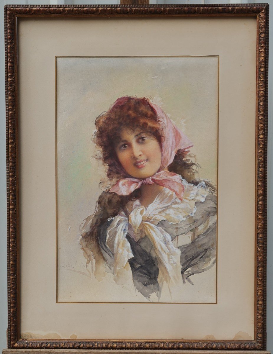 Portrait d'italienne, aquarelle vers 1900. Aurelia DELLA CORTE SZVATEK (XIX-XX)-photo-2