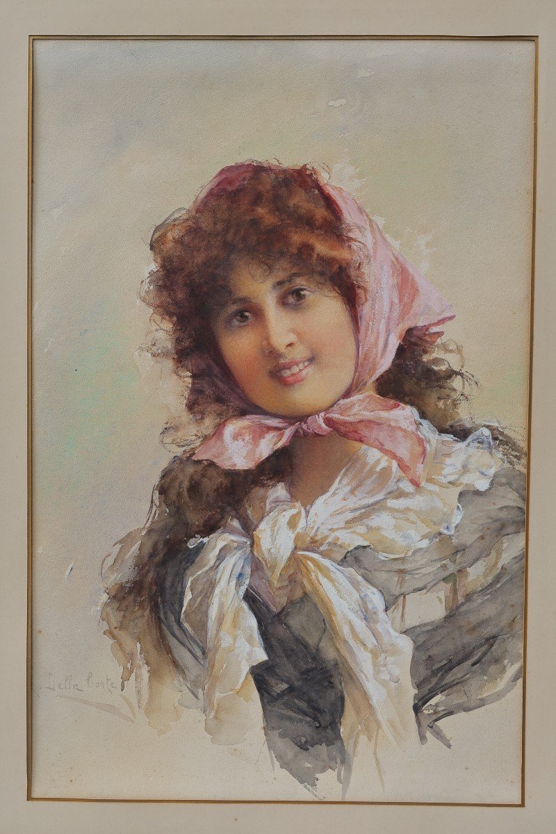 Portrait d'italienne, aquarelle vers 1900. Aurelia DELLA CORTE SZVATEK (XIX-XX)-photo-3