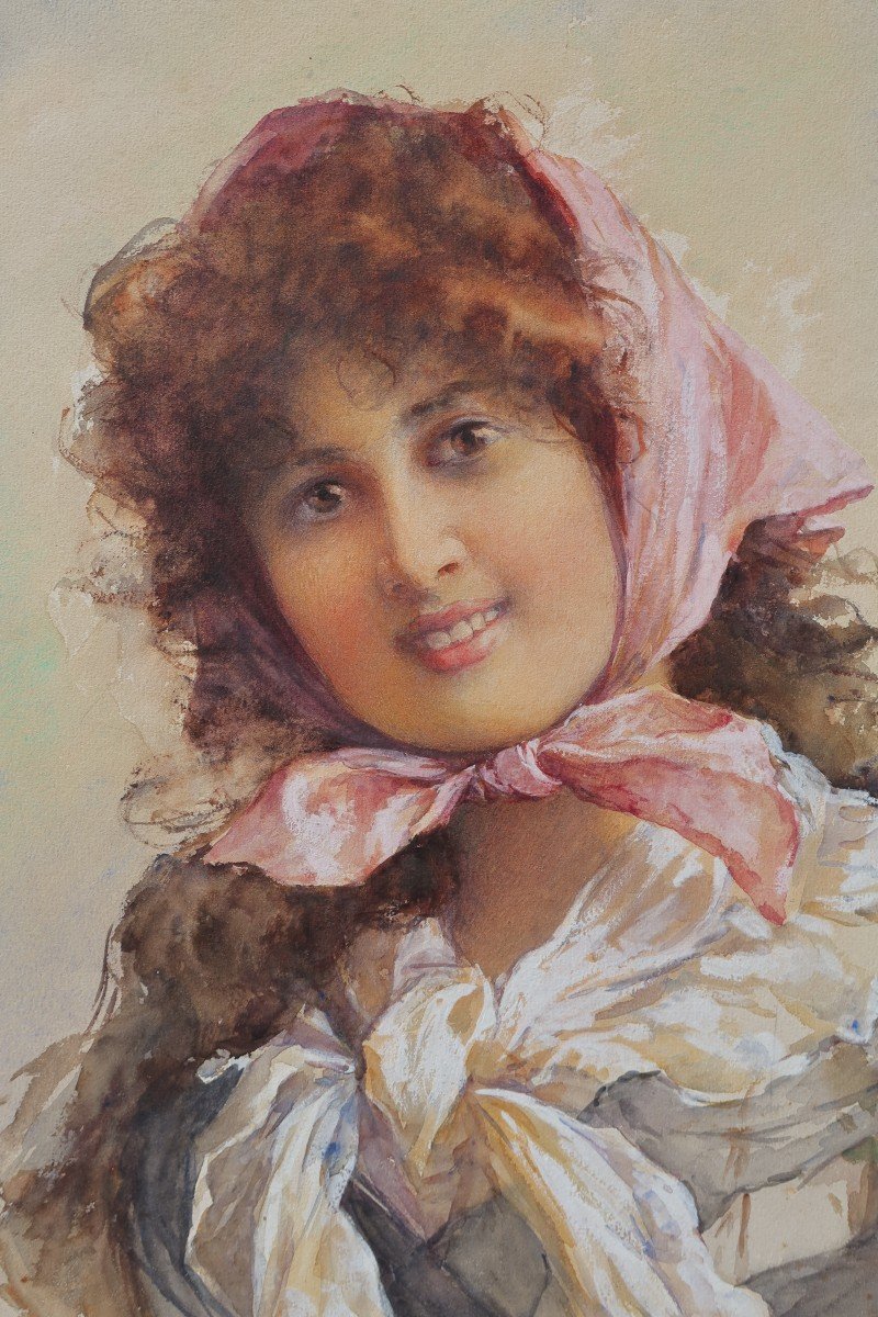 Portrait d'italienne, aquarelle vers 1900. Aurelia DELLA CORTE SZVATEK (XIX-XX)-photo-4