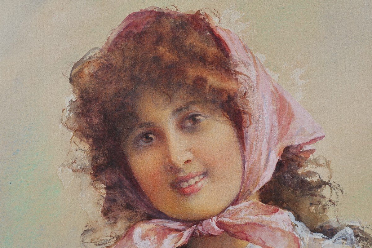 Portrait d'italienne, aquarelle vers 1900. Aurelia DELLA CORTE SZVATEK (XIX-XX)-photo-1